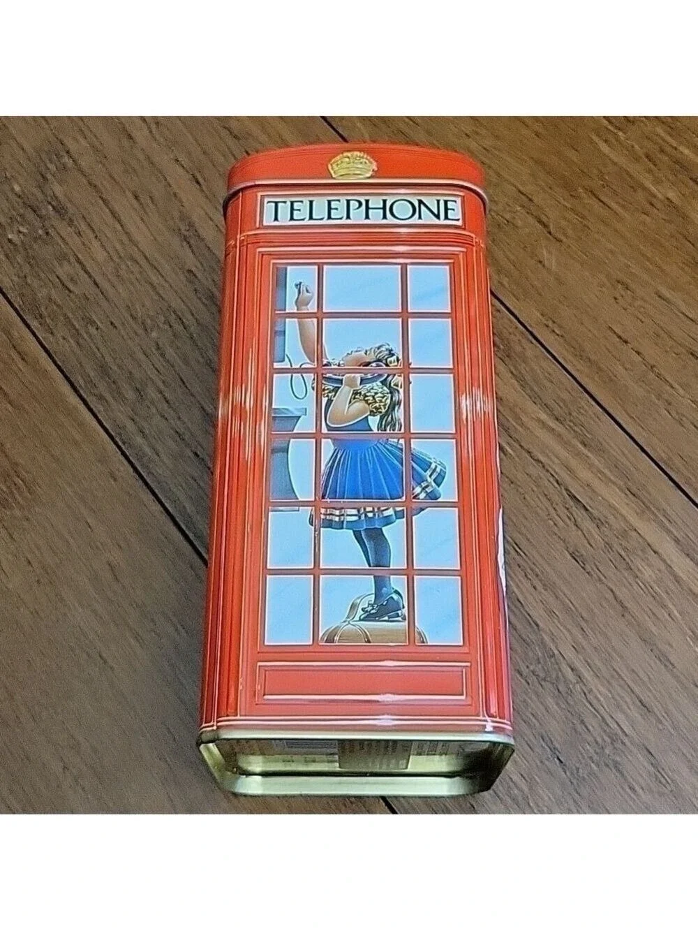 Vintage Churchill's Red Kiosk Telephone Booth Collectible Bank Tin